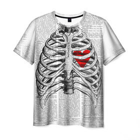 Мужская футболка 3D с принтом Грудная клетка в Екатеринбурге, 100% полиэфир | прямой крой, круглый вырез горловины, длина до линии бедер | halloween | skeleton | грудная клетка | кости | ребра | скелет | хэллоуин
