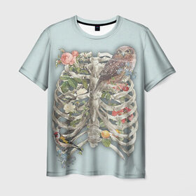 Мужская футболка 3D с принтом Грудная клетка в Екатеринбурге, 100% полиэфир | прямой крой, круглый вырез горловины, длина до линии бедер | Тематика изображения на принте: halloween | skeleton | грудная клетка | кости | ребра | скелет | хэллоуин