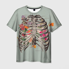 Мужская футболка 3D с принтом Грудная клетка в Екатеринбурге, 100% полиэфир | прямой крой, круглый вырез горловины, длина до линии бедер | halloween | skeleton | грудная клетка | кости | ребра | скелет | хэллоуин