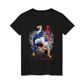 Женская футболка хлопок с принтом Дзюдо в Екатеринбурге, 100% хлопок | прямой крой, круглый вырез горловины, длина до линии бедер, слегка спущенное плечо | judo | борьба | единоборство