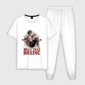 Мужская пижама хлопок с принтом Тайский бокс в Екатеринбурге, 100% хлопок | брюки и футболка прямого кроя, без карманов, на брюках мягкая резинка на поясе и по низу штанин
 | muay thai boxing