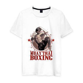 Мужская футболка хлопок с принтом Тайский бокс в Екатеринбурге, 100% хлопок | прямой крой, круглый вырез горловины, длина до линии бедер, слегка спущенное плечо. | muay thai boxing