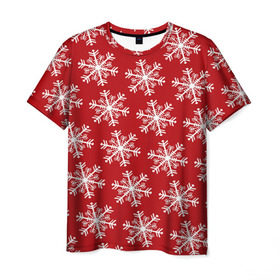 Мужская футболка 3D с принтом Новогодние Снежинки в Екатеринбурге, 100% полиэфир | прямой крой, круглый вырез горловины, длина до линии бедер | Тематика изображения на принте: дед | дед морозо | клаус | новый год | подарки | санта | санта клаус | снег | снеговик | снежинки | холод