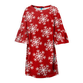 Детское платье 3D с принтом Новогодние Снежинки в Екатеринбурге, 100% полиэстер | прямой силуэт, чуть расширенный к низу. Круглая горловина, на рукавах — воланы | дед | дед морозо | клаус | новый год | подарки | санта | санта клаус | снег | снеговик | снежинки | холод