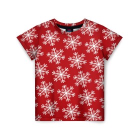 Детская футболка 3D с принтом Новогодние Снежинки в Екатеринбурге, 100% гипоаллергенный полиэфир | прямой крой, круглый вырез горловины, длина до линии бедер, чуть спущенное плечо, ткань немного тянется | Тематика изображения на принте: дед | дед морозо | клаус | новый год | подарки | санта | санта клаус | снег | снеговик | снежинки | холод