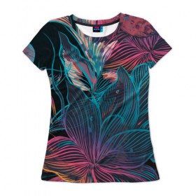 Женская футболка 3D с принтом Авангард страсти в Екатеринбурге, 100% полиэфир ( синтетическое хлопкоподобное полотно) | прямой крой, круглый вырез горловины, длина до линии бедер | красный | линии | синий | цвет | яркий
