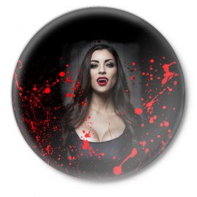 Значок с принтом Вампирша в Екатеринбурге,  металл | круглая форма, металлическая застежка в виде булавки | вампир | ведьма | девушка | кровь | праздник | хэллоуин