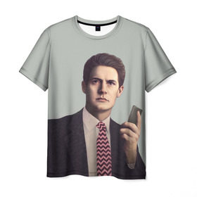 Мужская футболка 3D с принтом Агент Купер в Екатеринбурге, 100% полиэфир | прямой крой, круглый вырез горловины, длина до линии бедер | Тематика изображения на принте: fbi | twin peaks | дэвид линч | совы не то чем кажутся | твин пикс