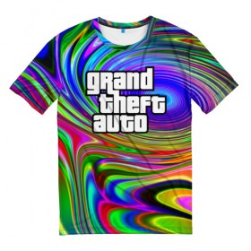 Мужская футболка 3D с принтом Grand Theft Auto в Екатеринбурге, 100% полиэфир | прямой крой, круглый вырез горловины, длина до линии бедер | color | game | gta | абстракция | игра | игрок | линии | узор | цвет