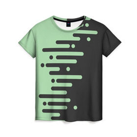 Женская футболка 3D с принтом Геометрический Инь Янь в Екатеринбурге, 100% полиэфир ( синтетическое хлопкоподобное полотно) | прямой крой, круглый вырез горловины, длина до линии бедер | геометрия | зеленый | линии | полосы | фисташковый | черный
