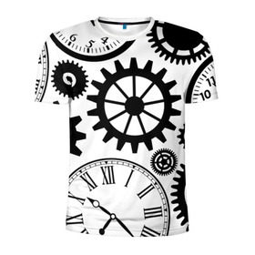 Мужская футболка 3D спортивная с принтом Часы и шестеренки в Екатеринбурге, 100% полиэстер с улучшенными характеристиками | приталенный силуэт, круглая горловина, широкие плечи, сужается к линии бедра | pattern | узор | часы