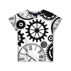Детская футболка 3D с принтом Часы и шестеренки в Екатеринбурге, 100% гипоаллергенный полиэфир | прямой крой, круглый вырез горловины, длина до линии бедер, чуть спущенное плечо, ткань немного тянется | pattern | узор | часы