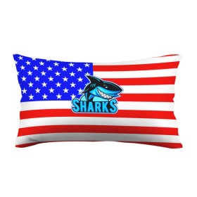 Подушка 3D антистресс с принтом Sharks USA в Екатеринбурге, наволочка — 100% полиэстер, наполнитель — вспененный полистирол | состоит из подушки и наволочки на молнии | sharks | usa | акула | америка | американец | символика америки | сша