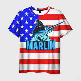 Мужская футболка 3D с принтом Marlin USA в Екатеринбурге, 100% полиэфир | прямой крой, круглый вырез горловины, длина до линии бедер | Тематика изображения на принте: 
