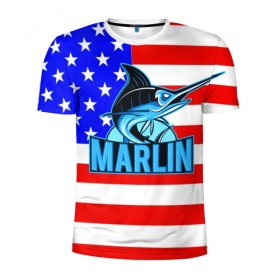 Мужская футболка 3D спортивная с принтом Marlin USA в Екатеринбурге, 100% полиэстер с улучшенными характеристиками | приталенный силуэт, круглая горловина, широкие плечи, сужается к линии бедра | Тематика изображения на принте: 