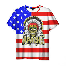 Мужская футболка 3D с принтом Индейцы Apache в Екатеринбурге, 100% полиэфир | прямой крой, круглый вырез горловины, длина до линии бедер | Тематика изображения на принте: apache | usa | америка | американец | индейцы | символика америки | сша