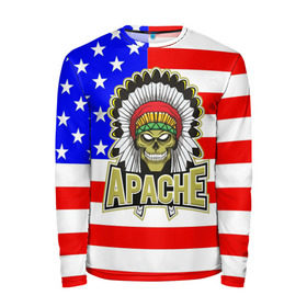 Мужской лонгслив 3D с принтом Индейцы Apache в Екатеринбурге, 100% полиэстер | длинные рукава, круглый вырез горловины, полуприлегающий силуэт | Тематика изображения на принте: apache | usa | америка | американец | индейцы | символика америки | сша