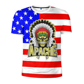 Мужская футболка 3D спортивная с принтом Индейцы Apache в Екатеринбурге, 100% полиэстер с улучшенными характеристиками | приталенный силуэт, круглая горловина, широкие плечи, сужается к линии бедра | apache | usa | америка | американец | индейцы | символика америки | сша