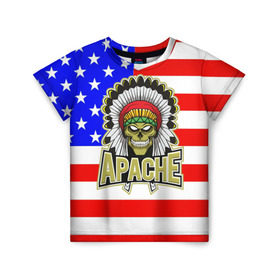 Детская футболка 3D с принтом Индейцы Apache в Екатеринбурге, 100% гипоаллергенный полиэфир | прямой крой, круглый вырез горловины, длина до линии бедер, чуть спущенное плечо, ткань немного тянется | apache | usa | америка | американец | индейцы | символика америки | сша