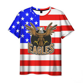 Мужская футболка 3D с принтом Американский орёл в Екатеринбурге, 100% полиэфир | прямой крой, круглый вырез горловины, длина до линии бедер | Тематика изображения на принте: usa | америка | американец | орел | символика америки | сша