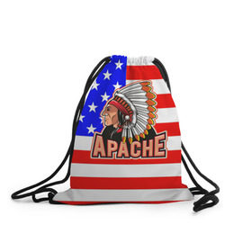 Рюкзак-мешок 3D с принтом Apache в Екатеринбурге, 100% полиэстер | плотность ткани — 200 г/м2, размер — 35 х 45 см; лямки — толстые шнурки, застежка на шнуровке, без карманов и подкладки | apache | usa | америка | американец | индейцы | символика америки | сша
