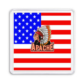 Магнит 55*55 с принтом Apache в Екатеринбурге, Пластик | Размер: 65*65 мм; Размер печати: 55*55 мм | Тематика изображения на принте: apache | usa | америка | американец | индейцы | символика америки | сша