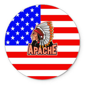 Коврик круглый с принтом Apache в Екатеринбурге, резина и полиэстер | круглая форма, изображение наносится на всю лицевую часть | Тематика изображения на принте: apache | usa | америка | американец | индейцы | символика америки | сша
