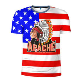 Мужская футболка 3D спортивная с принтом Apache в Екатеринбурге, 100% полиэстер с улучшенными характеристиками | приталенный силуэт, круглая горловина, широкие плечи, сужается к линии бедра | apache | usa | америка | американец | индейцы | символика америки | сша