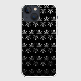 Чехол для iPhone 13 mini с принтом Пиратский pattern в Екатеринбурге,  |  | bones | buccaneer | corsair | filibuster | freebooter | picaroon | pirate | rover | голова | кости | пират | скелет | череп