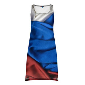 Платье-майка 3D с принтом Российский Триколор в Екатеринбурге, 100% полиэстер | полуприлегающий силуэт, широкие бретели, круглый вырез горловины, удлиненный подол сзади. | текстура | ткань