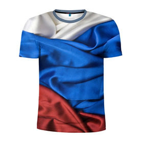 Мужская футболка 3D спортивная с принтом Российский Триколор в Екатеринбурге, 100% полиэстер с улучшенными характеристиками | приталенный силуэт, круглая горловина, широкие плечи, сужается к линии бедра | текстура | ткань