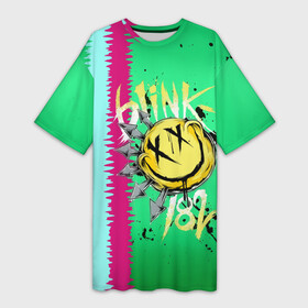 Платье-футболка 3D с принтом Blink 182 в Екатеринбурге,  |  | blink | альтернативный рок | блинк | зеленый | линии | марк хоппус | музыка | мэтт скиба | панк | панк рок | песни | полосы | поп панк | рок | скейт панк | смайл | трэвис баркер