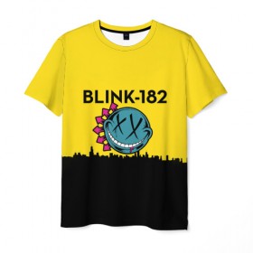 Мужская футболка 3D с принтом Blink-182 город в Екатеринбурге, 100% полиэфир | прямой крой, круглый вырез горловины, длина до линии бедер | blink | альтернативный рок | блинк | город | желтый | марк хоппус | музыка | мэтт скиба | панк | панк рок | песни | поп панк | рок | скейт панк | смайл | солнце | трэвис баркер