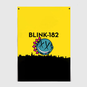 Постер с принтом Blink-182 город в Екатеринбурге, 100% бумага
 | бумага, плотность 150 мг. Матовая, но за счет высокого коэффициента гладкости имеет небольшой блеск и дает на свету блики, но в отличии от глянцевой бумаги не покрыта лаком | Тематика изображения на принте: blink | альтернативный рок | блинк | город | желтый | марк хоппус | музыка | мэтт скиба | панк | панк рок | песни | поп панк | рок | скейт панк | смайл | солнце | трэвис баркер