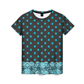 Женская футболка 3D с принтом Имитация кружева в Екатеринбурге, 100% полиэфир ( синтетическое хлопкоподобное полотно) | прямой крой, круглый вырез горловины, длина до линии бедер | Тематика изображения на принте: бирюзовый | горошек | круги