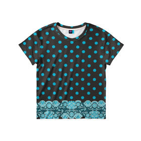 Детская футболка 3D с принтом Имитация кружева в Екатеринбурге, 100% гипоаллергенный полиэфир | прямой крой, круглый вырез горловины, длина до линии бедер, чуть спущенное плечо, ткань немного тянется | бирюзовый | горошек | круги