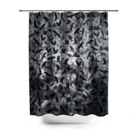 Штора 3D для ванной с принтом Вороны в Екатеринбурге, 100% полиэстер | плотность материала — 100 г/м2. Стандартный размер — 146 см х 180 см. По верхнему краю — пластиковые люверсы для креплений. В комплекте 10 пластиковых колец | ворон | ворона | воронье | небо | паттрен | птицы | серый | стая | текстура | хеллоуин