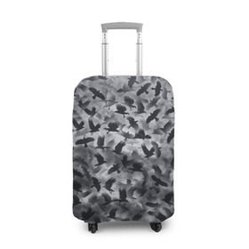 Чехол для чемодана 3D с принтом Вороны в Екатеринбурге, 86% полиэфир, 14% спандекс | двустороннее нанесение принта, прорези для ручек и колес | ворон | ворона | воронье | небо | паттрен | птицы | серый | стая | текстура | хеллоуин