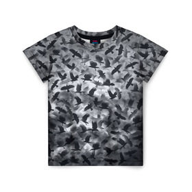 Детская футболка 3D с принтом Вороны в Екатеринбурге, 100% гипоаллергенный полиэфир | прямой крой, круглый вырез горловины, длина до линии бедер, чуть спущенное плечо, ткань немного тянется | ворон | ворона | воронье | небо | паттрен | птицы | серый | стая | текстура | хеллоуин