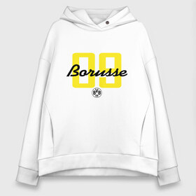 Женское худи Oversize хлопок с принтом Borussia Dortmund - Borusse 09 (New 2018 Design) в Екатеринбурге, френч-терри — 70% хлопок, 30% полиэстер. Мягкий теплый начес внутри —100% хлопок | боковые карманы, эластичные манжеты и нижняя кромка, капюшон на магнитной кнопке | боруссия дортмунд