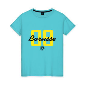 Женская футболка хлопок с принтом Borussia Dortmund - Borusse 09 (New 2018 Design) в Екатеринбурге, 100% хлопок | прямой крой, круглый вырез горловины, длина до линии бедер, слегка спущенное плечо | боруссия дортмунд