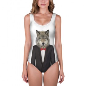 Купальник-боди 3D с принтом Волк в Екатеринбурге, 82% полиэстер, 18% эластан | Круглая горловина, круглый вырез на спине | бабочка | волк | животные | костюм | природа | смокинг | собака
