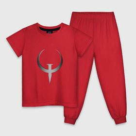 Детская пижама хлопок с принтом Quake Champions - Logo в Екатеринбурге, 100% хлопок |  брюки и футболка прямого кроя, без карманов, на брюках мягкая резинка на поясе и по низу штанин
 | cq | q1 | q2 | q3 | quake champions | quake live