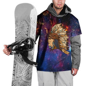 Накидка на куртку 3D с принтом Индейский шаман в Екатеринбурге, 100% полиэстер |  | Тематика изображения на принте: индеец | космос | перья | шаман