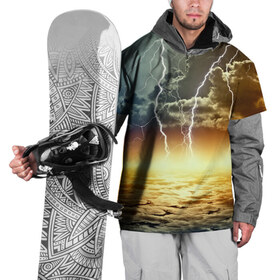 Накидка на куртку 3D с принтом Удар молнии в Екатеринбурге, 100% полиэстер |  | молния | облака | природа | стихия | тучи