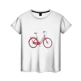 Женская футболка 3D с принтом Велосипед в Екатеринбурге, 100% полиэфир ( синтетическое хлопкоподобное полотно) | прямой крой, круглый вырез горловины, длина до линии бедер | bicycle | байсикл | велик | красный | москва | педали