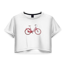 Женская футболка 3D укороченная с принтом Велосипед в Екатеринбурге, 100% полиэстер | круглая горловина, длина футболки до линии талии, рукава с отворотами | bicycle | байсикл | велик | красный | москва | педали
