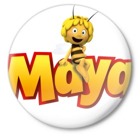 Значок с принтом пчелка Майя в Екатеринбурге,  металл | круглая форма, металлическая застежка в виде булавки | Тематика изображения на принте: вилли | майя | мая | пчелка | пчёлка майя | флип
