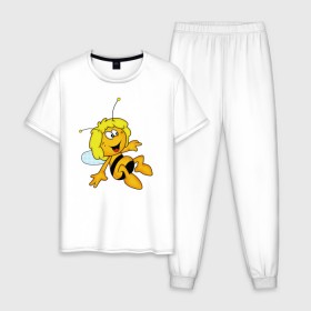 Мужская пижама хлопок с принтом пчелка Майя в Екатеринбурге, 100% хлопок | брюки и футболка прямого кроя, без карманов, на брюках мягкая резинка на поясе и по низу штанин
 | Тематика изображения на принте: вилли | майя | мая | пчелка | пчёлка майя | флип