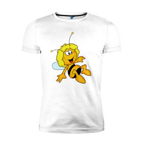 Мужская футболка премиум с принтом пчелка Майя в Екатеринбурге, 92% хлопок, 8% лайкра | приталенный силуэт, круглый вырез ворота, длина до линии бедра, короткий рукав | вилли | майя | мая | пчелка | пчёлка майя | флип